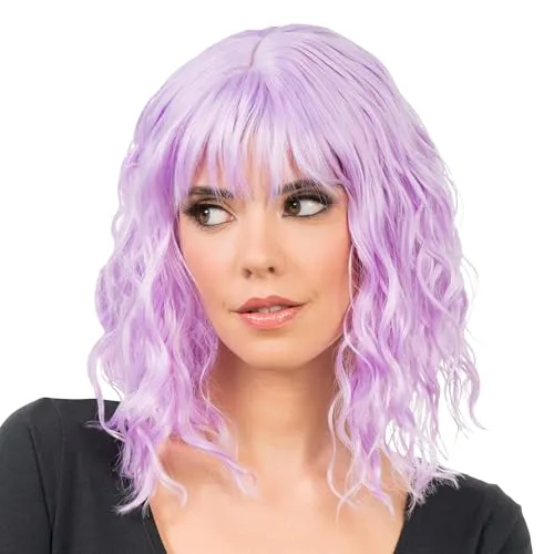 Chaks - Perücke Damen kurze lockige Haare 35cm, Bob Wellig mit Pony aus Polyester, Festival, Karneval, Cosplay