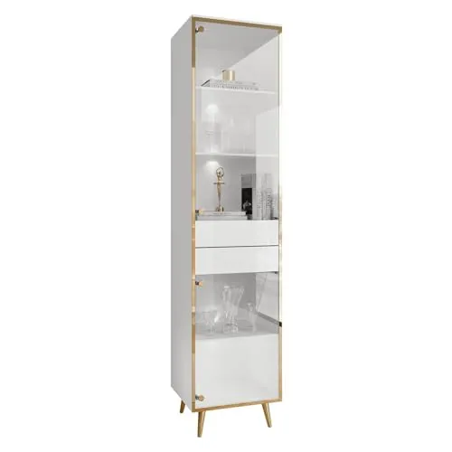 Lookway Glasvitrine AURORA mit LED-Beleuchtung 45 cm - Moderne Vitrine der Serie AURORA mit 5 Einlegeböden und Push-to-open-Funktion. Ideal zur stilvollen Präsentation Ihrer Lieblingsstücke.