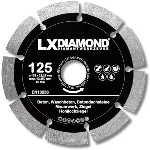LXDIAMOND Diamant-Trennscheibe 125mm x 22,23mm - für Winkelschleifer Mauernutfräse Schlitzfräse - Diamantscheibe zum Trennen von Stein Beton Ziegel Mauerwerk - 125 mm Steinscheibe in Profi Qualität