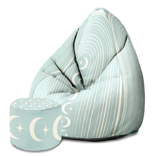 DreamRoots Sitzsack Erwachsene mit Füllung 80x80x120cm - Bean Bag Chair - Sitzsäcke mit Lehne und Hocker und Bezug - Sitzsack Sessel - Chill Sessel Velvet Scandinavian Moons