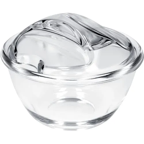 KADAX Zuckerdose, Zuckerschale aus Glas, Gewürzdose mit ergonomischem Deckel, transparenter Glasbehälter für Zucker, Gewürzglas mit verstärktem Boden, Zuckerschüssel mit Griff (12 cm, Rund)