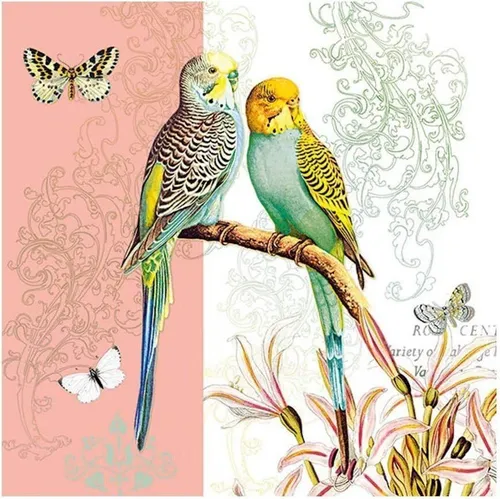 Ambiente Luxury Paper Products Papierserviette Vögel ca 33 cm Wellensittiche Koralle Kollektion