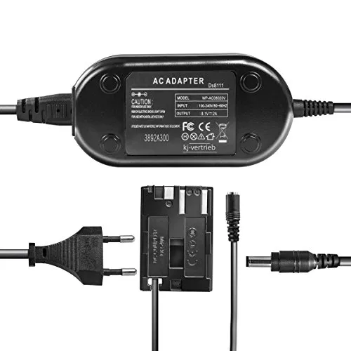 Netzteil mit Akkuadapter für Canon EOS 5D, 10D, 20D, 30D, 40D, 50D, 300D, D30, D60 - ersetzt ACK-E2, DR400-8,1V 2A