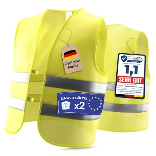 VANEJA Warnwesten Auto 2er Set EN ISO 20471 Kfz Warnweste Erwachsene
