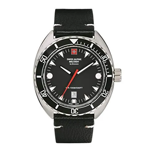 Swiss Alpine Military Herren Armbanduhr 7066.1537 - Herrenuhr mit 10 ATM Wasserdichtigkeit, schwarzem Zifferblatt und leuchtenden Zeigern, perfekt für aktive Männer.