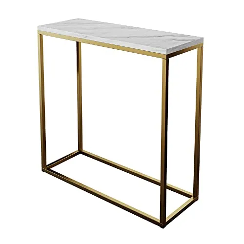 lukmebel Moderner Universal-Konsolentisch für Flur Wohnzimmer Schlafzimmer Industriestil Design laminierte Platte Platte Plus Stahlrahmen Schutzkante 30x80x80cm Gold Matt/Levanto Marmor