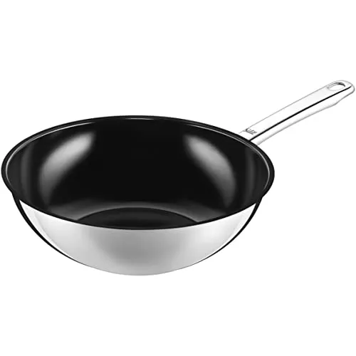 Silit Wuhan Wokpfanne 28 cm - Induktion, Edelstahl mit CeraProtect Beschichtung - Wok aus rostfreiem Edelstahl mit keramischer Antihaftbeschichtung für gesundes, fettfreies Kochen. Ideal für alle Herdarten, hitzebeständig bis 400°C und backofenfest bis 250°C.