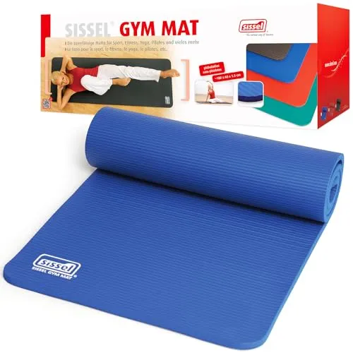 SISSEL® Gymnastikmatte Blau 1,5cm | Hautfreundlich & Rutschfest | Optimale Dämpfung | Leicht Einrollbar | Für Fitness & Yoga | Maße: 180x60cm