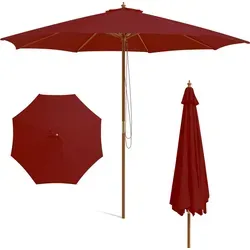 COSTWAY 300 cm Sonnenschirm aus Holz - Rot - Stabiler 300 cm Gartenschirm mit hochwertigem Polyesterdach, belüftet für optimale Luftzirkulation. Ideal für Garten, Terrasse und Balkon. Praktisches Seilrollensystem für einfache Handhabung.