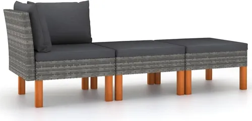 The Living Store 3-tlg. Garten-Lounge-Set aus Poly Rattan und Eukalyptus