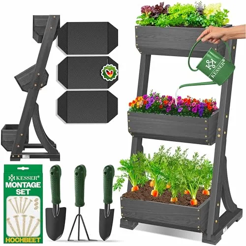 KESSER® Hochbeet mit 3 Etagen - Premium Blumenkasten für Garten und Balkon - Hochbeet-Kit für effizienten Anbau: Mit ergonomischer Arbeitshöhe und hochwertigem Tannenholz für langlebige Nutzung. Ideal für frische Kräuter, Gemüse und Blumen.
