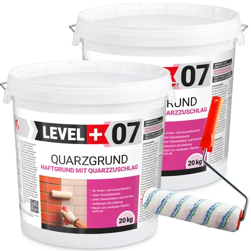 Haftgrund 40Kg Quarzgrund Weiß - Frostbeständig mit Streichroller - Hochwertige Grundierung auf Latex- und Quarzbasis, ideal für glatte Beton- und Keramikflächen. Frostbeständig und wasserabweisend, inklusive 25cm Mikrofaser-Streichroller für eine einfache Anwendung.