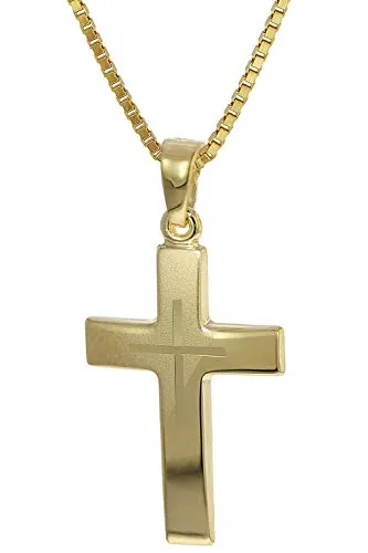 trendor Kreuz-Anhänger Gold 333 mit goldplattierter Halskette 50 cm - Elegante Kreuz-Halskette für Damen, 333 Gold-Anhänger mit goldplattierter Venezianer-Kette. Zeitloser Schmuck für besondere Anlässe und perfekte Geschenkidee.
