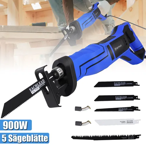 Elektro Säbelsäge 900 W - Leistungsstarke Tigersäge für vielseitige Anwendungen - Säbelsäge für Holz, Kunststoff und Metall mit 900 W Leistung. Ideal für präzise Schnitte bis 115 mm Tiefe. Inklusive Sägeblätter, perfekt für Heimwerkerprojekte.