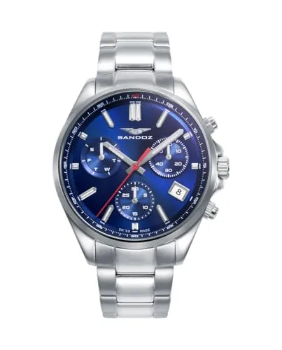 Sandoz Swiss Made Herrenuhr, Stahl, blaues Zifferblatt, 83003-37