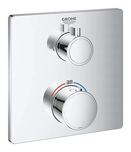 Grohe Grohtherm Fertigmontageset 24079000 - Armaturen mit TurboStat Kompaktkartusche für präzise Temperaturkontrolle und Sicherheitssperre bei 38 °C, ideal für modernes Badezimmerdesign.