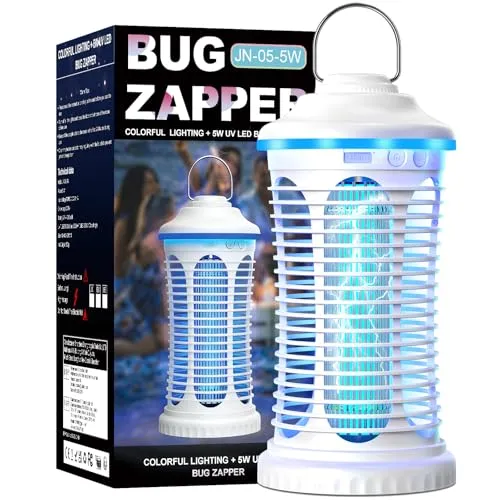 Insektenvernichter Elektrischer, 2 IN 1 Insektenfalle, 2000V Mückenlampe Elektrische Fliegenfalle mit LED-Licht, 4000 mAh Tragbarer USB-Anschluss Mückenfalle, Geeignet für Drinnen und Draußen Weiß
