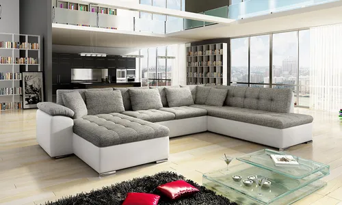 Mirjan24 Wohnlandschaft - 7-Sitzer U-Form in Weiß - Gemütliche 7-Sitzer Wohnlandschaft in U-Form, mit Schlaffunktion und Bettkasten, ideal für jedes Wohnzimmer.