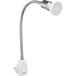 ledscom.de Steckdosenlampe LESCH Leselampe Schwanenhals, Schalter, Chrom inkl. GU10 LED Lampe 4,914W 450lm 100° warm-weiß