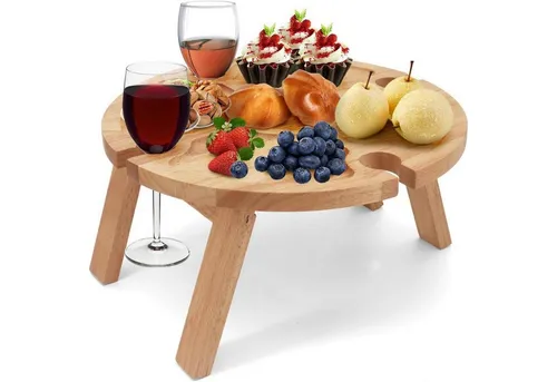 LuxusKollektion Campingtisch Picknicktisch klappbar Holz mit Weinglashalter Camping Garten Strand