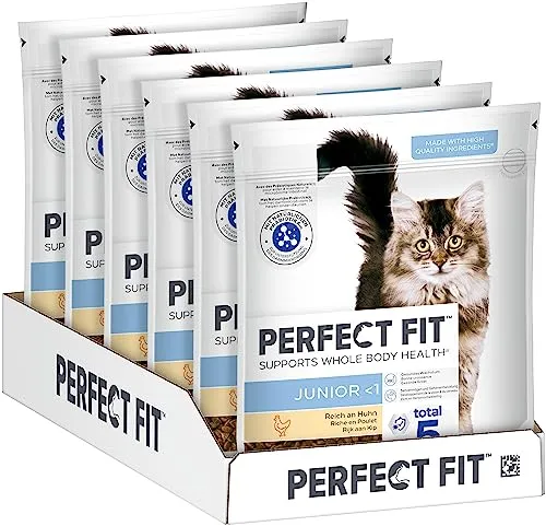 PERFECT FIT Junior Trockenfutter für junge Katzen unter 1 Jahr - Huhn, 750g (6 Beutel)
