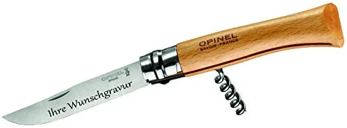 OPINEL-Messer, Größe 10, Buchenholz, mit Korkenzieher (mit Namensgravur, One Size)