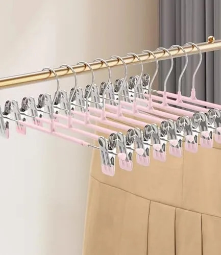 Stück Kleiderbügel Klammerbügel, 30cm Hosenbügel aus Metall, Hosen kleiderbügel platzsparend, Kleiderbügel mit Anti-Rutsch Klammern, kleiderbügel röcke Clothes Hangers with Non-Slip Clips Rosa 10
