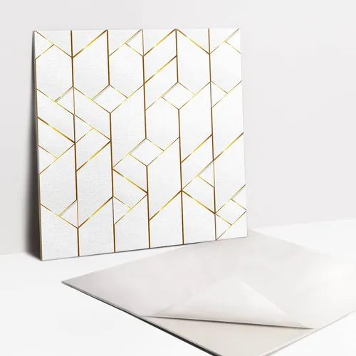 Moderne Selbstklebende Vinylfliesen mit Goldenen Linien - Quadratische PVC-Fliesen (30x30cm) für eine stilvolle Wand- und Bodenverkleidung. Ideal für Büro, Wohnzimmer und Küche – einfach anzubringen und mit modischem Design.