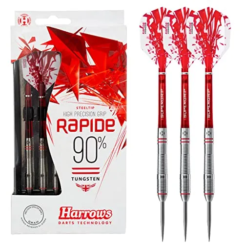 Harrows Rapide 90% Tungsten Darts | Steeldarts-Set mit Tragetasche | 22g, 23g, 24g & 25g | Enthält Supergrip-Schäfte und 100-Mikron-Rapide-Flights