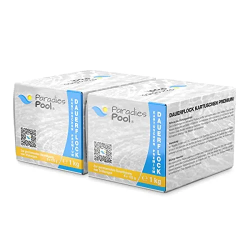 Paradies Pool Flockungsmittel Flockkartuschen 16 x 125 g = 2 kg, geeignet für Sandfilteranlagen zur Trübungsentfernung Beseitigung Schwebstoffe