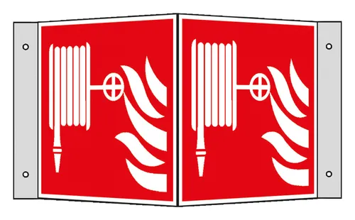 SafetyMarking Brandschutzschild Alu Löschschlauch Winkelschild 200 x 200 mm - Hochwertiges Alu-Schild für effektive Brandschutzkennzeichnung, langlebig und wetterfest, ideal für sichere Arbeitsumgebungen.