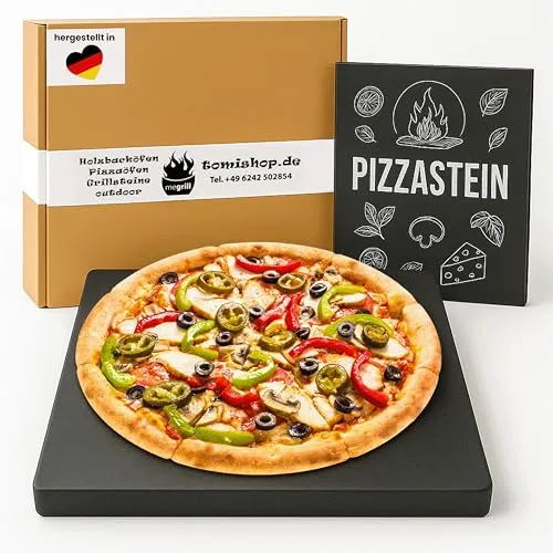 Megrill Pizzastein Rund 370x340x20mm – Glasierter Cordierit für Knusprige Pizzen