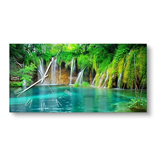 DEQORI Glasuhr Wasserfälle | XXL Design Uhr 60x30 cm in grün von DEQORI
