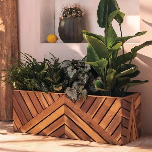 Blumen Pflanz Kasten aus recyceltem Holz, 82 cm - Moderner Balkonkasten aus nachhaltigem Material, ideal für die kreative Gestaltung Ihres Außenbereichs. Maße: 82x29x29 cm, perfekt für Blumen und Pflanzen.
