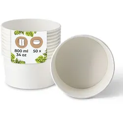 BIOZOYG Salatschale 50 Stück 800 ml weiß Suppenschalen Einwegschalen Einweggeschirr Deli Container Bowl to go Kartonschale Einweg Suppenbehälter