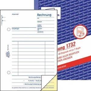 AVERY Zweckform Rechnung Formularbuch 1732 - Formularbuch für Rechnungen, selbstdurchschreibend mit 2x 40 Blatt, steuerlich anerkannt und umweltfreundlich FSC-zertifiziert.