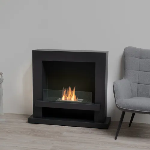 Freistehender Ethanolkamin 100 x 90 x 31 cm - Raumteiler - Moderner Standkamin aus Metall, ideal für Innen- und Außenbereiche. Genießen Sie die gemütliche Atmosphäre ohne Rauch und Asche!