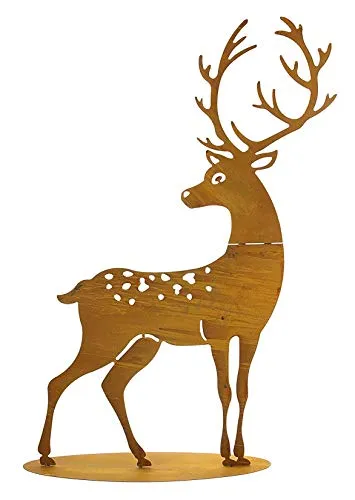Großer Metall-Hirsch im Rost-Design - Gartenfigur aus korrodiertem Metall, ideal für Innen und Außen, mit charmanten Gebrauchsspuren und einer beeindruckenden Größe von 55 x 10 x 75 cm.
