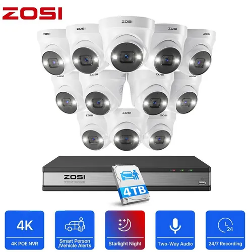 ZOSI 5MP PoE Überwachungskamera Set 24CH mit 4TB NVR - WLAN- & Smart-Überwachungssysteme mit 5MP Auflösung, Personenerkennung und wetterfestem Design – ideal für umfassende Sicherheit im Innen- und Außenbereich.
