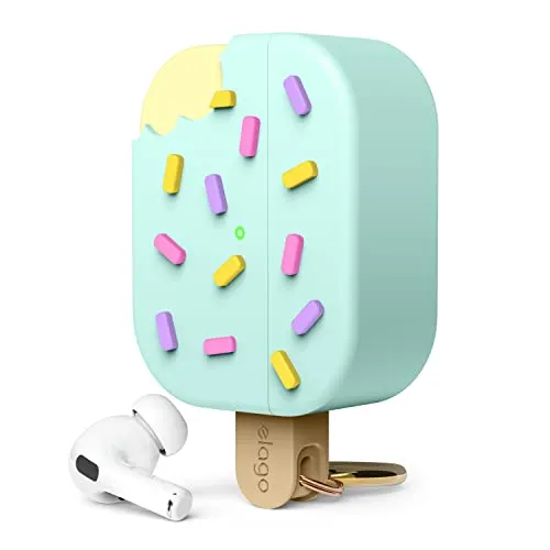 elago Ice Cream Hülle Kompatibel mit AirPods Pro 2 Case - Kompatibel mit AirPods Pro 2. Generation Cover, Karabiner Enthalten, Unterstützt Drahtloses Aufladen, Vollständiger Schutz (Mint)