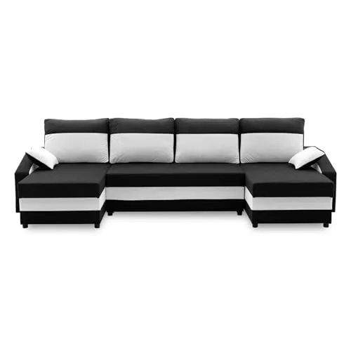 Mebligo ECKSOFA U MIT SCHLAFFUNKTION Sparta Schwarz/Weiß von Mebligo