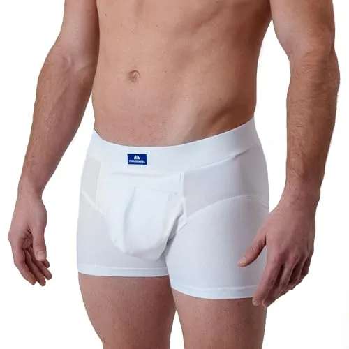 Herren Inkontinenz Boxershorts | Waschbare Unterhosen mit Schutz | Diskrete Inkontinenzhose für Männer | patentiertes Zwei-Kammern-System zum Einlgen von Pads bis Level 3 | atmungsaktiv (Weiß, XXL)