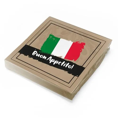 itenga Servietten italienisch - Buon Apetito 30 x 30cm 3-lagig 20 Stück Motivserviette Italien für italienische Tischdeko