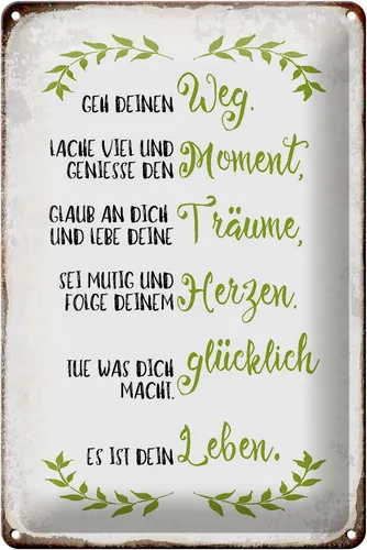 Blechschild Spruch 20x30 cm geh deinen Weg lache viel Metal Deko Schild tin sign