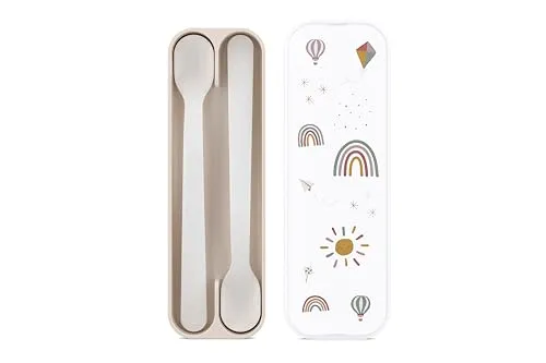 Mepal - Fütterlöffel Mio - Babylöffel - Kleinkind Fütterlöffel - Spülmaschinengeeignet & BPA frei - 2er Set - Sunshine & Rainbow