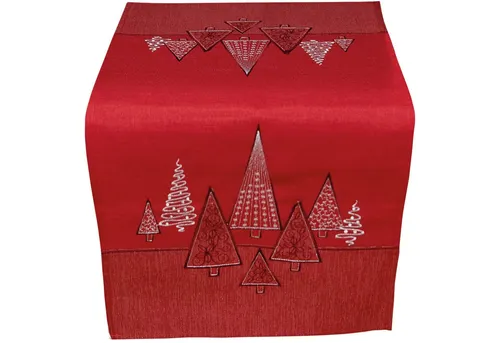 matches21 HOME & HOBBY Tischdecke 40x90 cm Tischläufer rot edel gestickte Tannenbäume für Weihnachten (1-tlg), Ideal für Advent und Weihnachtsdeko