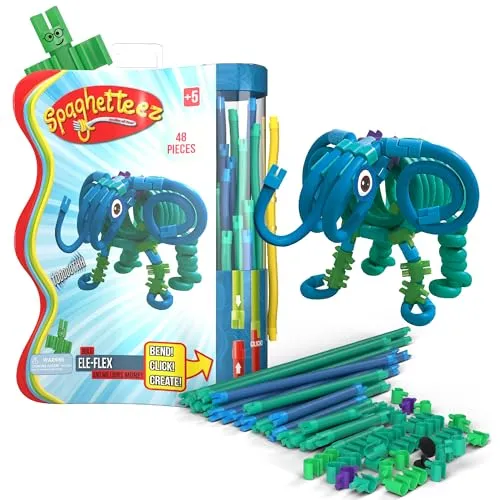 Produktbild spaghetteez Anti-Stress-Spielzeug für Kinder ab 5 Jahren, pädagogisches Montessori-Bastelset für Jungen und Mädchen, Flexible Baustöcke zum Basteln - Ele-Flex Set