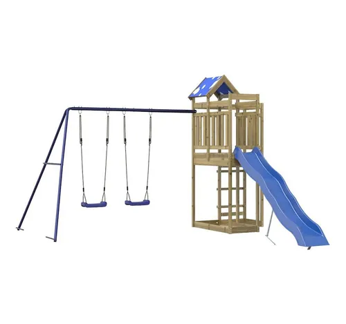 vidaXL Spielturm aus imprägniertem Kiefernholz - Robuster Spielturm mit Plattform, Rutsche und Schaukeln, ideal für den Garten. Sicheres Design und langlebiges Material sorgen für stundenlangen Spielspaß für Kinder von 3 bis 8 Jahren.