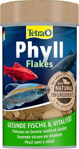 TetraPhyll Flakes - Fischfutter für alle pflanzenfressenden Zierfische, Flockenfutter mit lebenswichtigen Ballaststoffen, 100 ml Dose