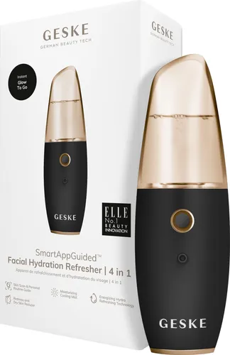 GESKE | SmartAppGuided™ Facial Hydration Refresher | 4 in 1 Wasserzerstäuber - Hautfeuchtemessgerät mit innovativer Moisturizing Cooling Mist Technology, die gereizte Haut beruhigt und einen natürlichen Glow verleiht - ideal für unterwegs!
